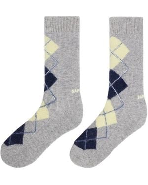 Sandro Rhinestone Argyle Socks - White