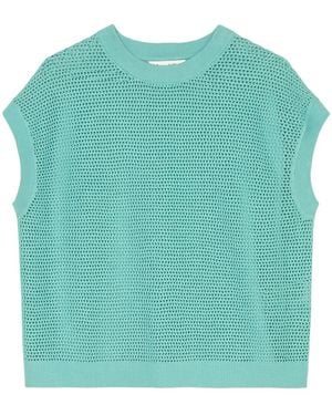 Marc O' Polo Crochet-Knit Short-Sleeve Top - Green
