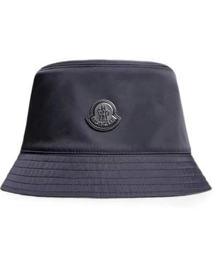 Moncler Leather Logo Gabardine Bucket Hat - Blue