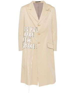 Yohji Yamamoto Blazer Met Enkele Rij Knopen En Slogan Patch - Naturel
