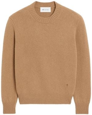 Ami Paris Crew-Neck Cashmere Jumper With Ami De Coeur - Natural
