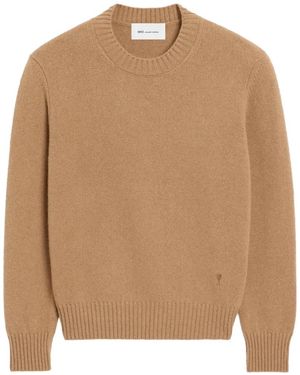Ami Paris Ami De Coeur Pullover Aus Kaschmir Mit Rundhalsausschnitt - Natur