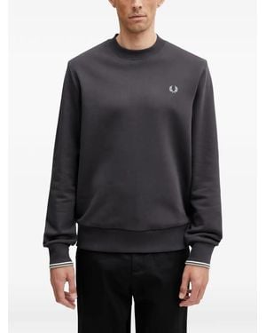 Fred Perry Logo-Embroidered Tipped-Cuff Sweater - Gray