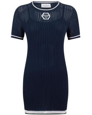 Philipp Plein Mini Logo-Hexagon Dress - Blue