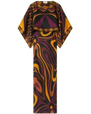 PUCCI Marmo Print Silk Dress With Cape - Black