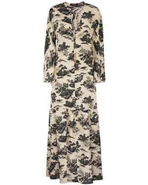 Max Mara Landscape-Print Drawstring Maxi Dress - White