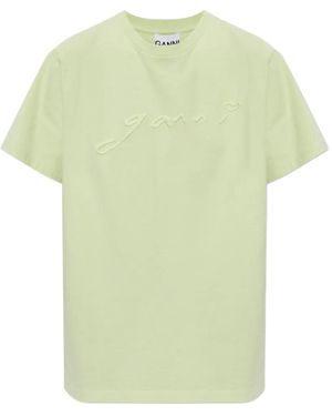 Ganni Logo-Embroidered T-Shirt - Green