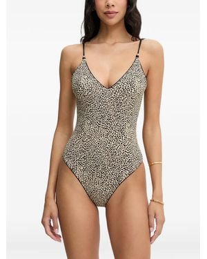 Rip Curl Bañador Coastal Instinct Con Motivo De Leopardo Y Tirantes Con Cuentas - Neutro