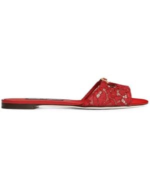 Dolce & Gabbana Lace Flat Slides - Red