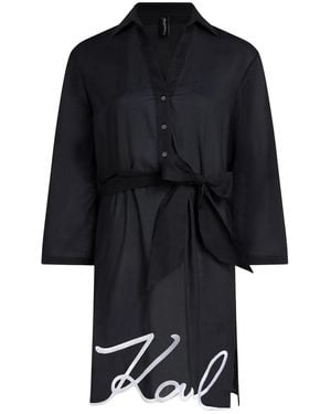 KARL LAGERFELD V-Neck Mini Dress With Buttoned Front - Black