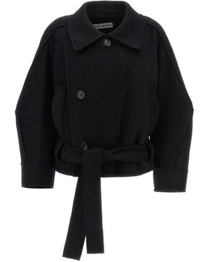 Issey Miyake Out Of A Cube Belted Short Coat - Black