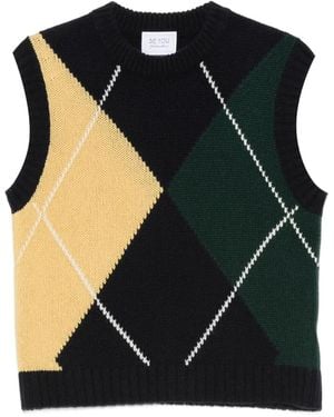 Be You Argyle-Knit Sleeveless Vest - Black