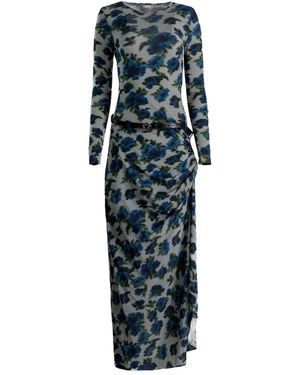 Coperni Robe-Chemise Ceinturée À Fleurs - Blue