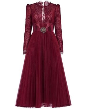 ARAFTU Lace Pleated Dress - Red