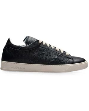 Kiton Cross-Stitch Leather Sneakers - Black