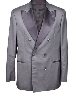 Brunello Cucinelli Double-Breasted Peak-Lapel Blazer - Grey