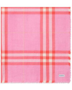 Burberry Reversible Check Wool Silk Scarf - Pink