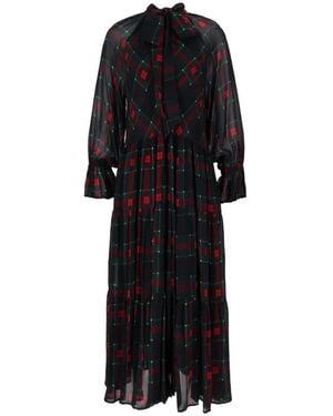 Shirtaporter Tartan-Print Tiered Maxi Dress - Black