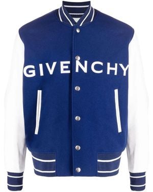 Givenchy Logo-Detail Leather-Sleeve Varsity Jacket - Blue