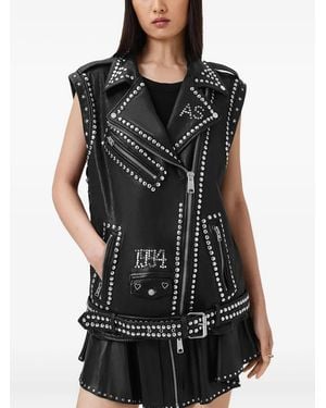 AllSaints Studded Leather Biker Vest - Black