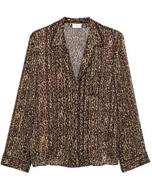 Saint Laurent Overhemd Met Luipaardprint - Bruin