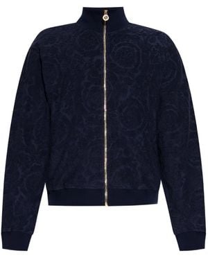 Versace Barocco-Jacquard Zip-Up Jacket - Blue
