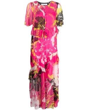 Prabal Gurung ボタニカルプリント シルクドレス - ピンク