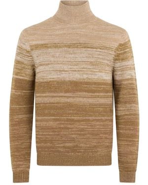 Malo Striped Roll-Neck Jumper - Brown