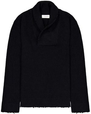 Laneus Shawl-Collar Frayed Jumper - Black