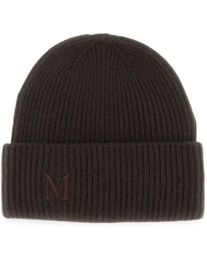 Max Mara Logo-Embroidered Ribbed-Knit Beanie Hat - Black