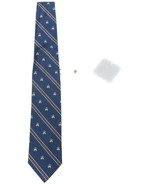 Brooks Brothers Diagonal-Stripe Embroidered-Logo Tie - Blue
