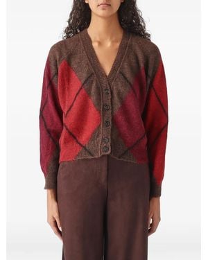Nenette Chantal Argyle-Knit V-Neck Cardigan - Red