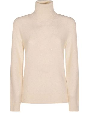Fabiana Filippi Speckled Cream Turtleneck Jumper With Ribbed Details - Natural