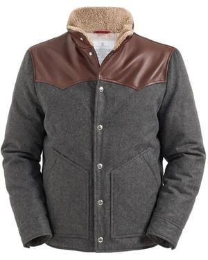Brunello Cucinelli Bonded Wool Flannel Panelled Down Jacket With Shearling Collar - Grey