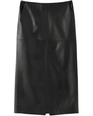 Almada Label Leather Paneled Midi Skirt - Black