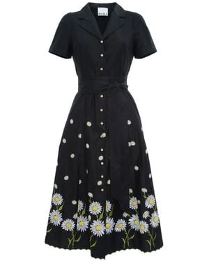 WEILL PARIS Embroidered Cotton Shirt Dress - Black