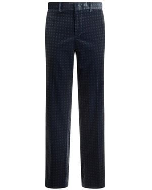 Etro Straight-Leg Cotton Velvet Pants With Tie Motif - Blue