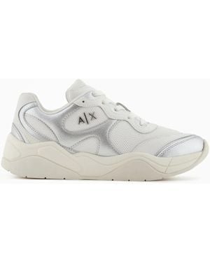 ARMANI EXCHANGE Metallic-Finish Trainers - White