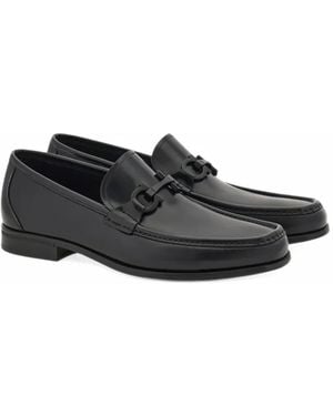 Ferragamo Loafers With Gancini Buckle - Black