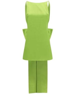 Self-Portrait Satin Bow Mini Dress - Green