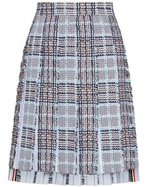 Thom Browne Plaid Check Summer Tweed Frayed Pleated Skirt - Blue