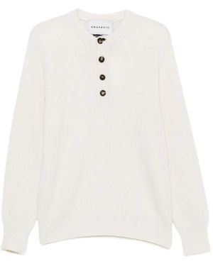Amaranto Ribbed-Knit Button-Up Sweater - White