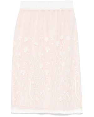 P.A.R.O.S.H. Sorgente Floral-Embroidered Midi Skirt - Pink