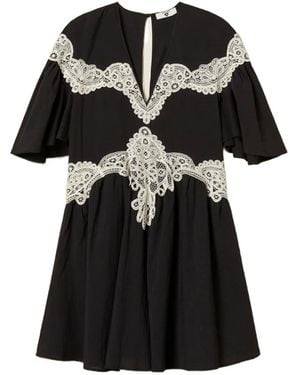 Twinset Short Muslin Dress With Macramé - Black