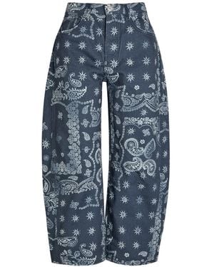 Free People We The Free Good Luck Printed Barrel Jeans - Blue