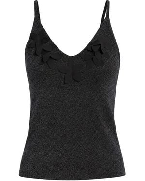 Molly Bracken Butterfly-Appliqué Ribbed-Knit Tank Top - Black