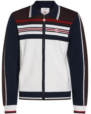 CASABLANCA Café Culture Striped Zip-Up Bomber Jacket - Blue