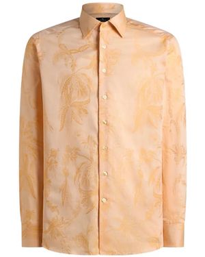 Etro Cotton Jacquard Shirt With Parrot And Palm Tree Motif - Natural