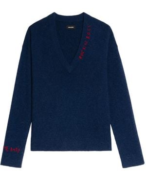 Zadig & Voltaire Pullover mit V-Ausschnitt und Stickerei - Blau