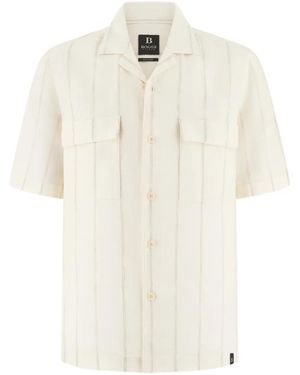 BOGGI Regular Fit Pinstripe Linen Shirt - White